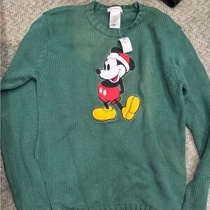Disney store Mickey Mouse Santa green Christmas sweater size M NWT